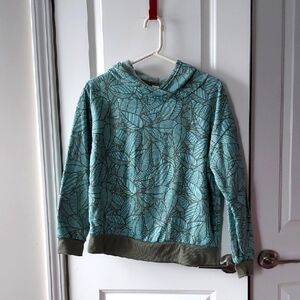 Just Be Pullover Hooded Leaf Patterned Hoodie Large